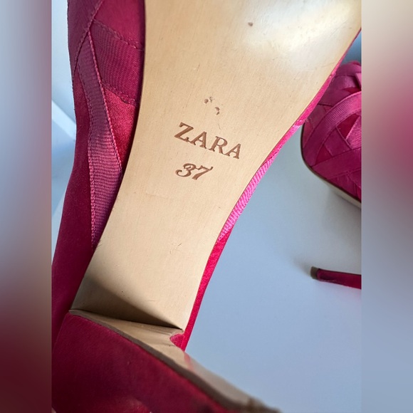 Zara Pink Satin High Heels Peep-Toe - Picture 9 of 11